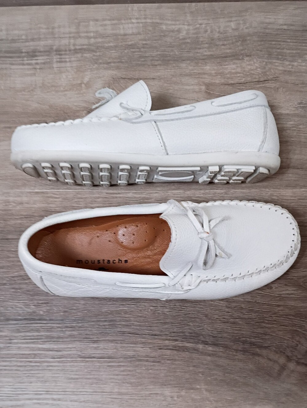 Moustache Boys Classic White Pebbled Leather Moccasin Loafers Slip On Shoes US12
